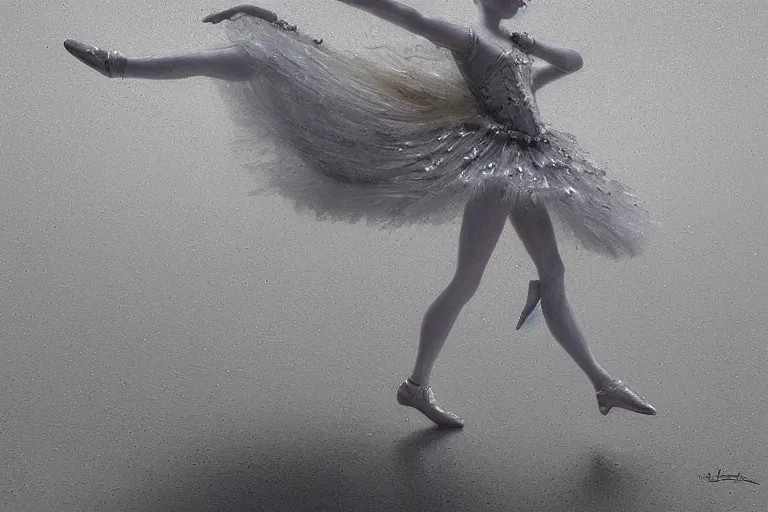 Image similar to silver ballerina, painted by keith parkinson and john giunta and tom jung and jeanbaptiste monge, trending on artstation, soft illumination tilt - shift cottagecore, futuresynth, still life, american romanticism, pointilism