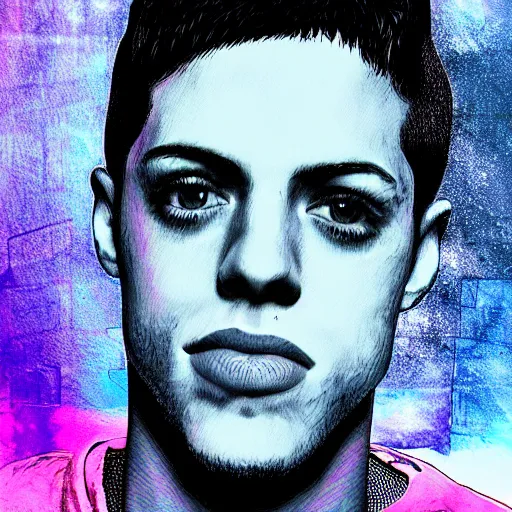 Prompt: pete davidson, illustration, spectral color, inverted colors, 4 k, sad in therapy room