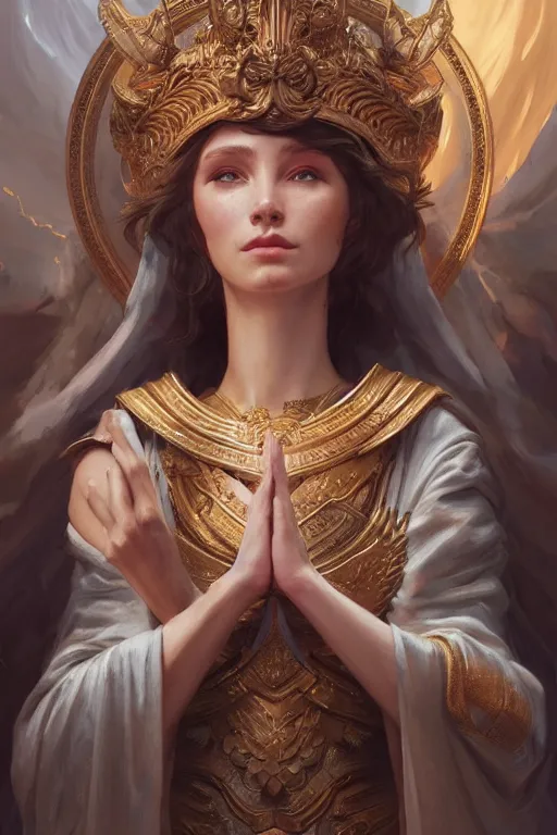 Prompt: goddess of the european union, highly detailed, digital painting, artstation, concept art, smooth, sharp focus, illustration, unreal engine 5, 8 k, art by artgerm and greg rutkowski and edgar maxence