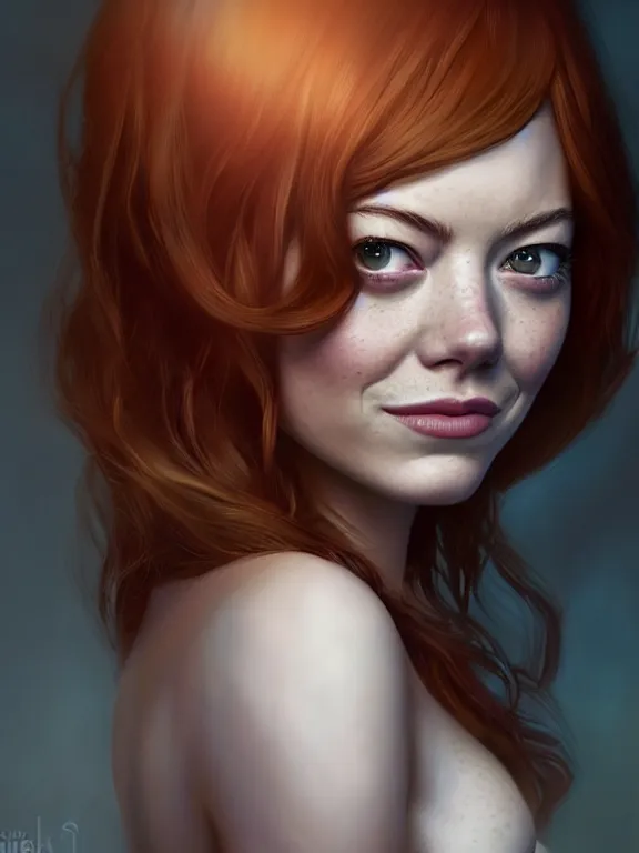 Prompt: emma stone as mary jane watson, digital painting, extremely detailed, 4 k, intricate, brush strokes, mark arian, artgerm, bastien lecouffe - deharme