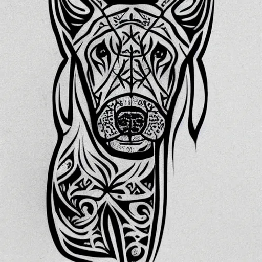 Image similar to tattoo design, stencil, tattoo stencil, traditional, a world famous tattoo of a geometric dog