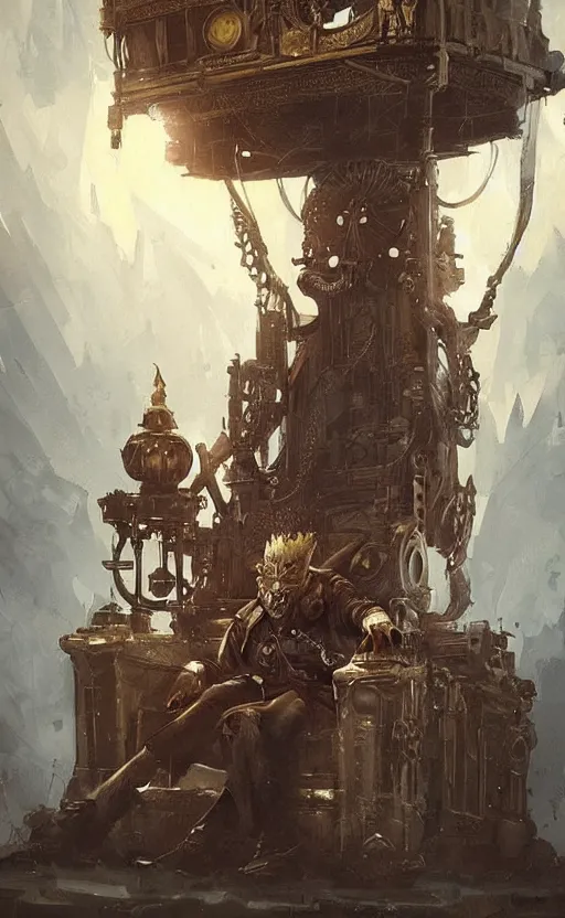 Prompt: « beautiful comic style painting of steampunk king on the throne by greg rutkowski, very detailed »