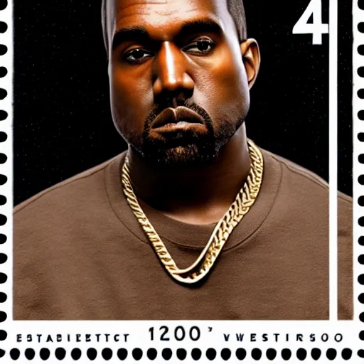 Prompt: a postage stamp with kanye west's face, up - scale photo, detailed, studio photo.