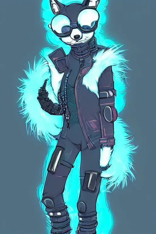 Image similar to a cyberpunk anthropomorphic fox with a fluffy tail, comic art, trending on furaffinity, cartoon, kawaii, backlighting, furry art!!!, neon