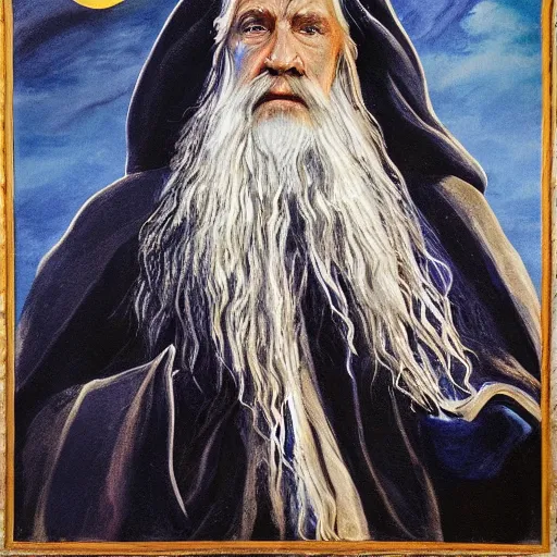 Image similar to gandalf as deity, painting