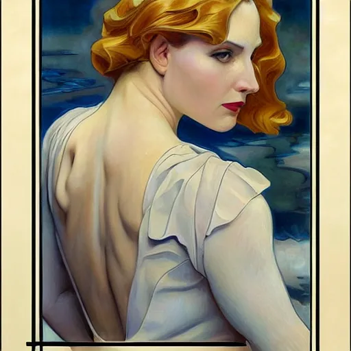 Image similar to a streamline moderne painting in the style of donato giancola, and in the style of charlie bowater, and in the style of alphonse mucha. symmetry, smooth, sharp focus, semi - realism, intricate detail.