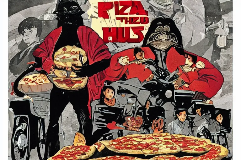 Prompt: pizza the hut, akira, poster, high quality