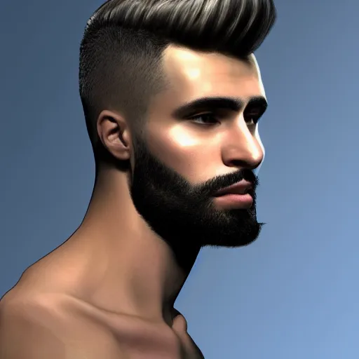 Image similar to a closeup shot of handsome esfand from twitch, gigachad, strong jawline, photorealism, 8k