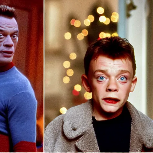 Prompt: Jean CLAUDE Van Damme starring as Kevin McAllister in Home alone