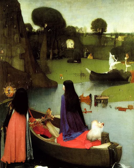 Image similar to The Lady Of Shalott by John William Waterhouse painting by Hieronymus Bosch