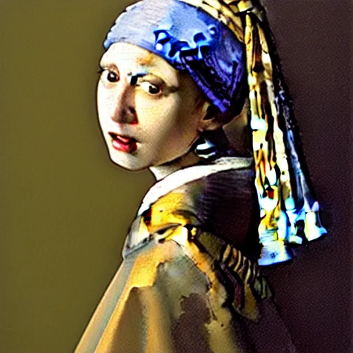 Prompt: girl with a pearl earring by johannes vermeer, as a vampire