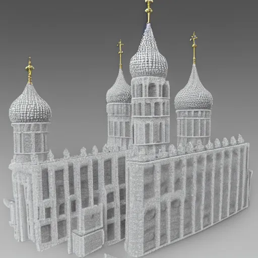 Image similar to kremlin made of sugar cubes. 40mm lens realistic photo shot