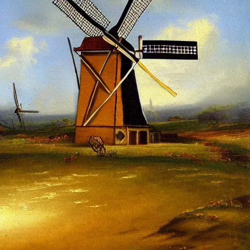 Image similar to dutch windmill golden age oil painting