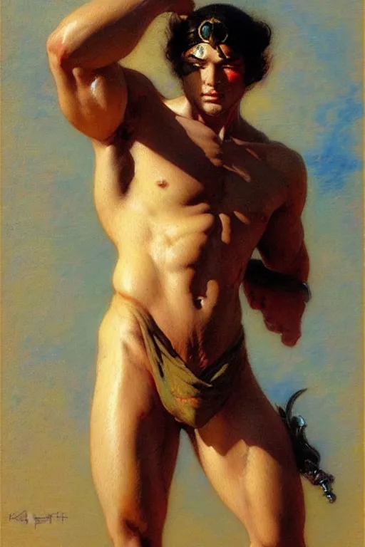 Image similar to attractive male, character design, painting by gaston bussiere, katsuya terada, frank frazetta, tom of finland, trending on artstation