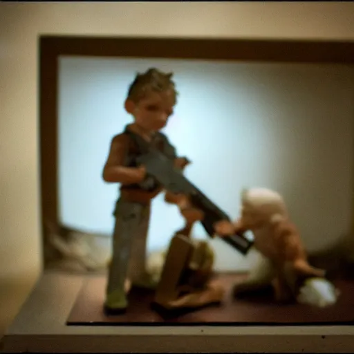 Prompt: Diorama representing Ed Harris, studio lighting, F 1.4 Kodak Portra