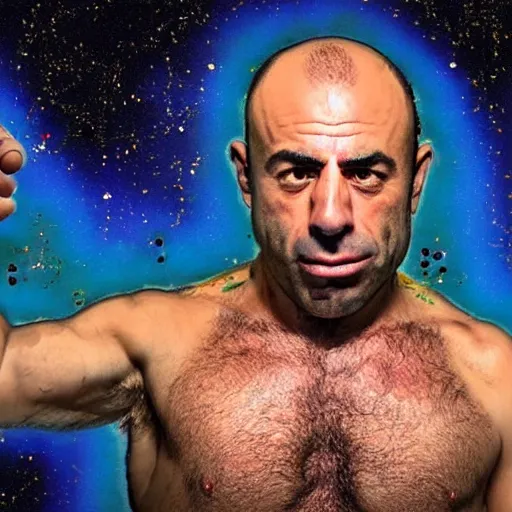 Image similar to joe rogan tripping on mescaline photorealistic