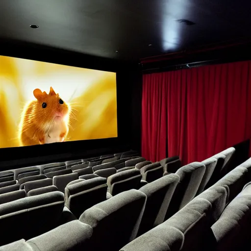 Prompt: photo of the cinema screen, a movie about hamsters, unedited, dim light, sharp focus, 8 k