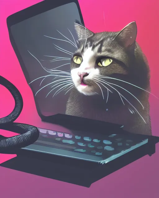 Image similar to a cat eating a computer mouse, cyberpunk, digital art, 8 k, trending on artstation