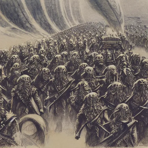 Image similar to dwarven cave fleet day, dwarven military parade, illustration by Alan Lee