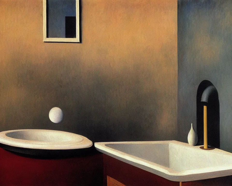 Prompt: achingly beautiful painting of a sophisticated, well - decorated, modern sink by rene magritte, monet, and turner.