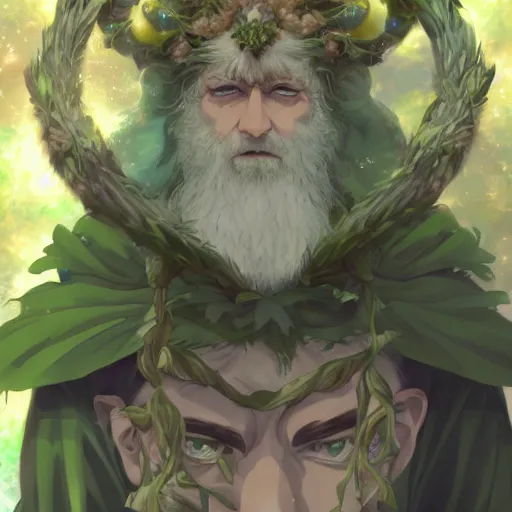 Image similar to portrait of druid biden as the master of the green winds of nature, anime fantasy illustration by tomoyuki yamasaki, kyoto studio, madhouse, ufotable, trending on artstation