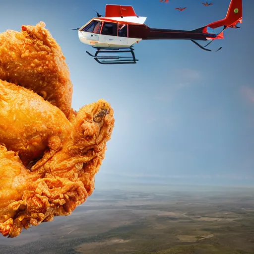 Prompt: a giant fried chicken falling from a helicopter, hyper detailed, 8k resolution