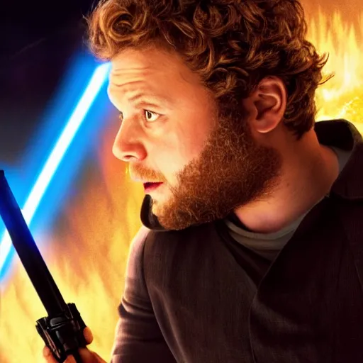 Prompt: seth rogen as anakin skywalker in star wars episode 3, 8 k resolution, cinematic lighting, anatomically correct