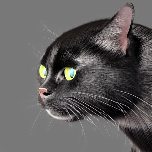 Image similar to A 3D render of a black cat, ultra high detail, 8k,