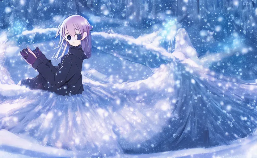 Prompt: An anime girl making a snow angel in the snow, anime scene by Makoto Shinkai, digital art