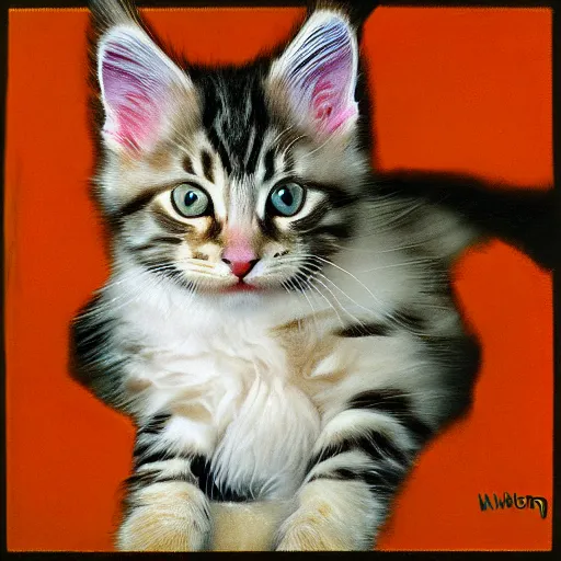 Prompt: a cream - colored maine coon kitten, digital art, style of'abstraction ( 1 9 5 0 ) by willem de kooning'