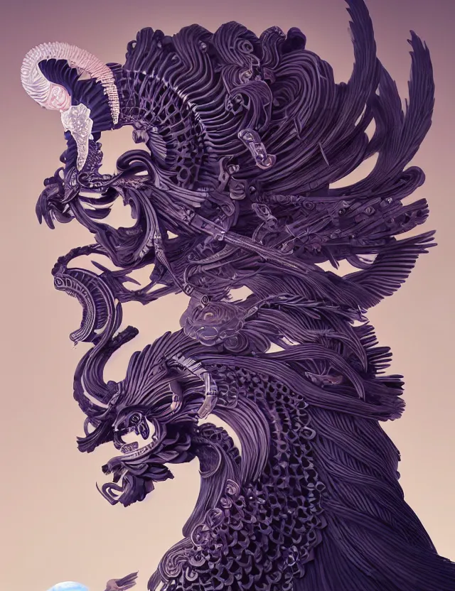 Image similar to 3 d goddess close - up profile portrait ram skull. beautiful intricately detailed japanese crow kitsune mask and clasical japanese kimono. betta fish, jellyfish phoenix, bio luminescent, plasma, ice, water, wind, creature, artwork by tooth wu and wlop and beeple and greg rutkowski