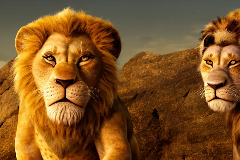 Prompt: Nicolas cage in lion king high resolution still