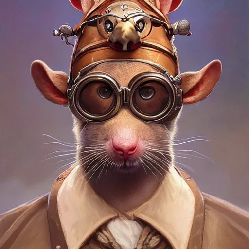 Prompt: anthropomorphic rat with goggles on his forehead giving a thumbs up D&D, fantasy, intricate, elegant, highly detailed, digital painting, artstation, concept art, smooth, sharp focus, illustration, art by artgerm and greg rutkowski and alphonse mucha