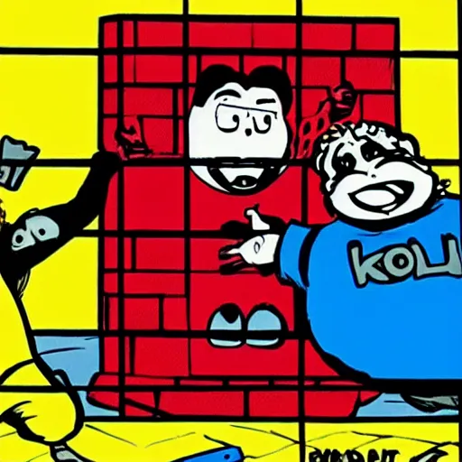 Image similar to The Kool-Aid Man breaking out of a Supermax Prison, comic book art