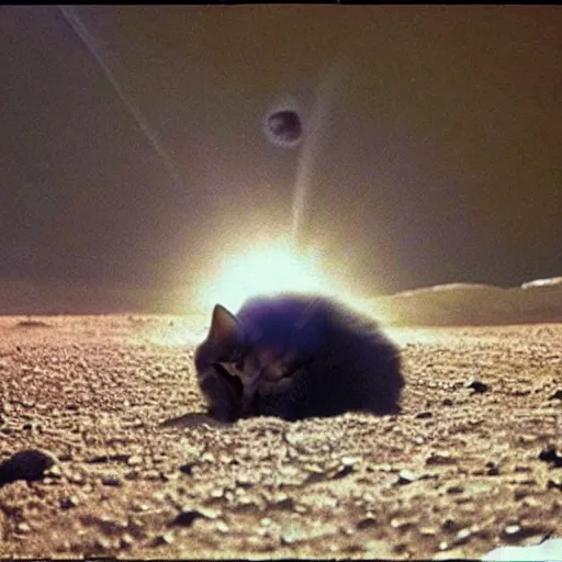 Prompt: the solar system exploded and a cat was blown away