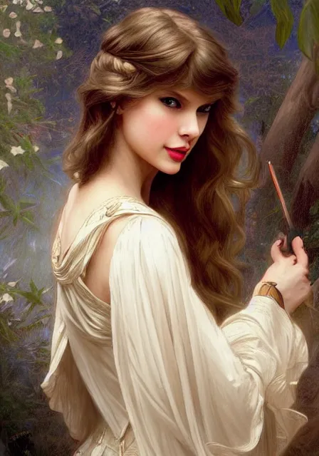 Image similar to taylor swift princess, dance, intricate, elegant, highly detailed, digital painting, artstation, concept art, smooth, sharp focus, illustration, art by artgerm and greg rutkowski and alphonse mucha and william - adolphe bouguereau