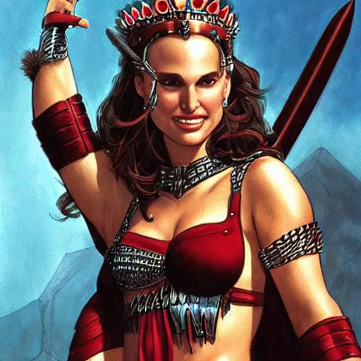 Image similar to Natalie Portman as a Barbarian princess, Joe Jusko