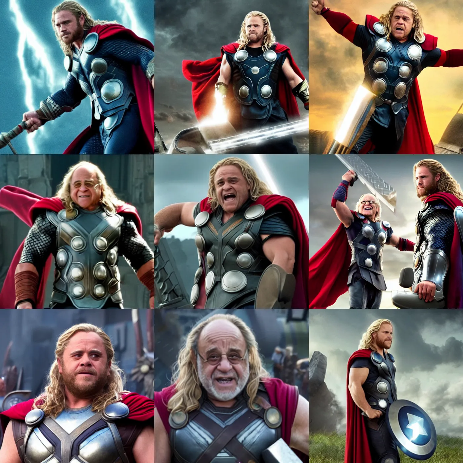 Prompt: a screenshot of danny devito as thor in the avengers. 8 k. very detailed