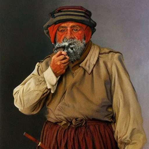 Prompt: painting of sailor hobo hyperrealism vasily vereshchagin with smoking pipe