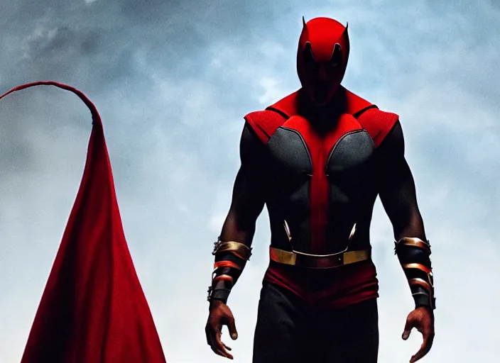 Image similar to film still of michael b jordan as spawn in the new spawn movie, giant chains, large cape, 8 k
