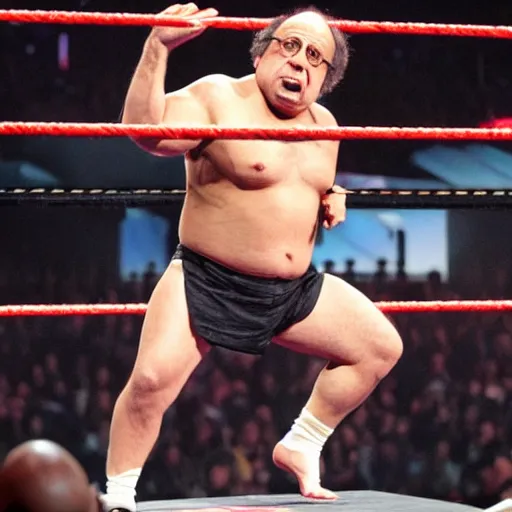 Prompt: Danny DeVito as a WWE Superstar