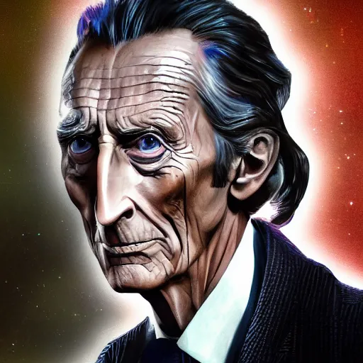 Prompt: Peter Cushing as the 10th Doctor, realistic digital art 4k