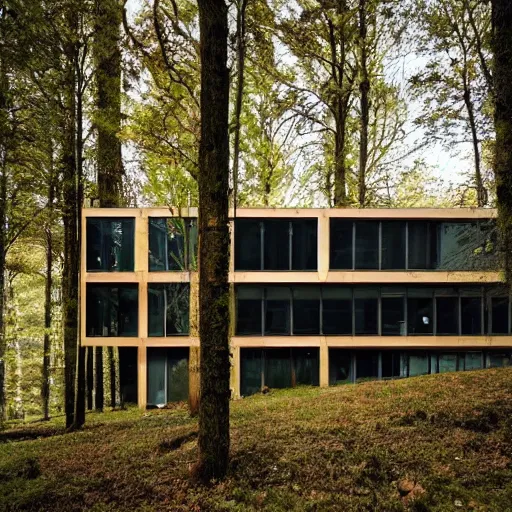 Prompt: a building in the middle of a forest, architecture