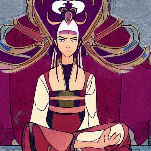 Image similar to ! dream a warrior princess sitting in her court, in the style of the last airbender