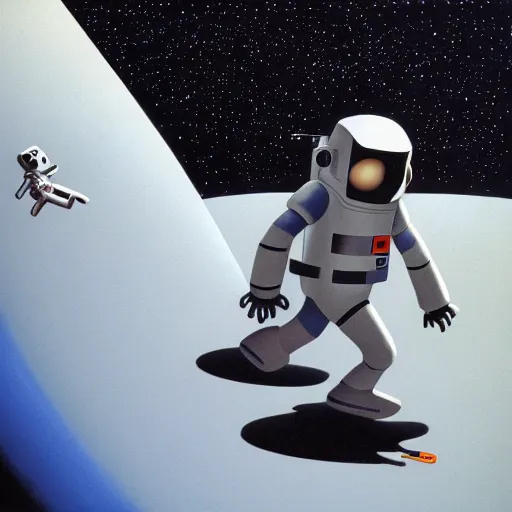 Image similar to astronaut running away from robots ralph mcquarrie