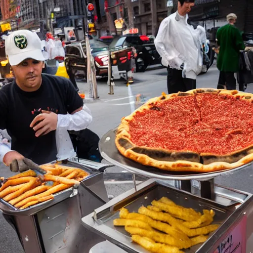 Image similar to Picture from NYTimes new trend in NYC - hot dog vendors selling deep fried pizza