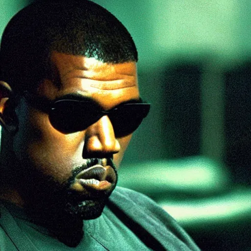 Image similar to Kanye West as Neo in 'The Matrix' , movie still frame