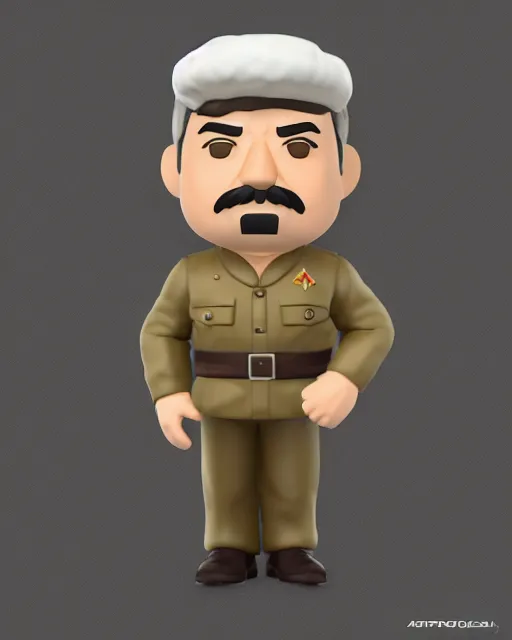 Image similar to full body 3d render of joseph stalin as a funko pop, studio lighting, white background, blender, trending on artstation, 8k, highly detailed