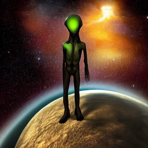 Image similar to an amazing award winning portrait photo of an alien on an unknown planet