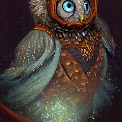 Prompt: a detailed portrait of an owl wizard dressed with an enchanted robe, by justin gerard and victo ngai, digital art, realistic painting, very detailed, fantasy, character design, dnd, trending on artstation